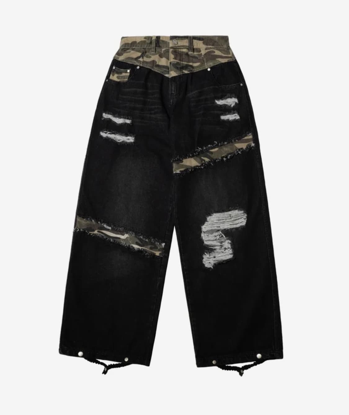 루저스클럽 카모 믹스 데미지 와이드 데님팬츠 블랙 판매합니다 . 상품이미지2