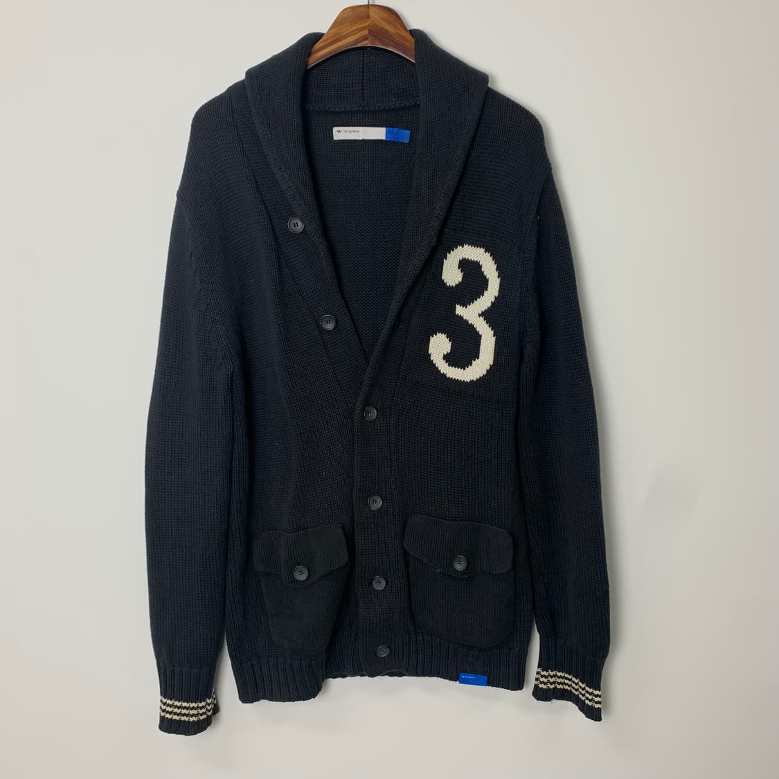 아디다스 3로고 블랙 숄카라 니트 가디건 상품이미지2