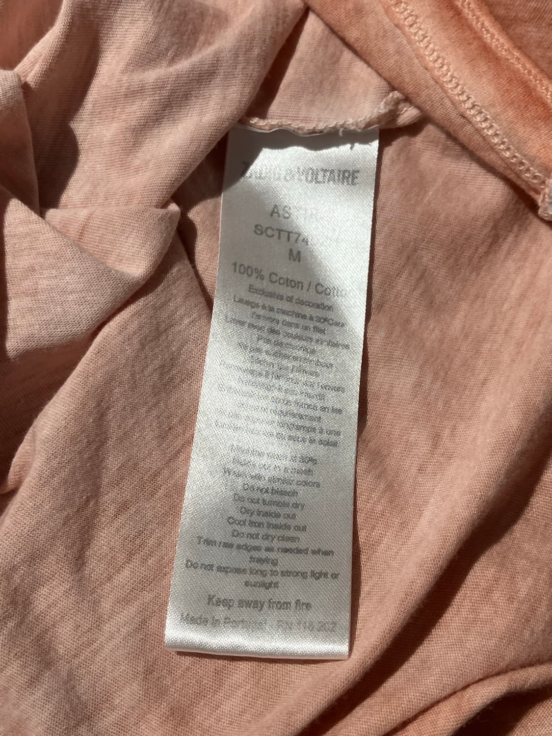 Zadig&Voltaire 라운드넥 피치 워싱 긴팔 티셔츠 M 상품이미지8