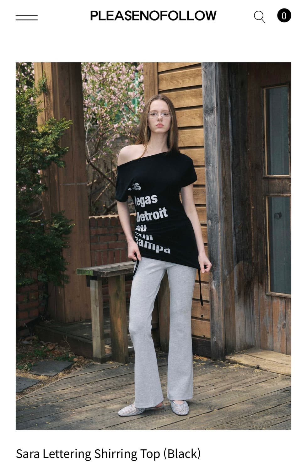 플리즈노팔로우) Sara Lettering Shirring Top BK 상품이미지1