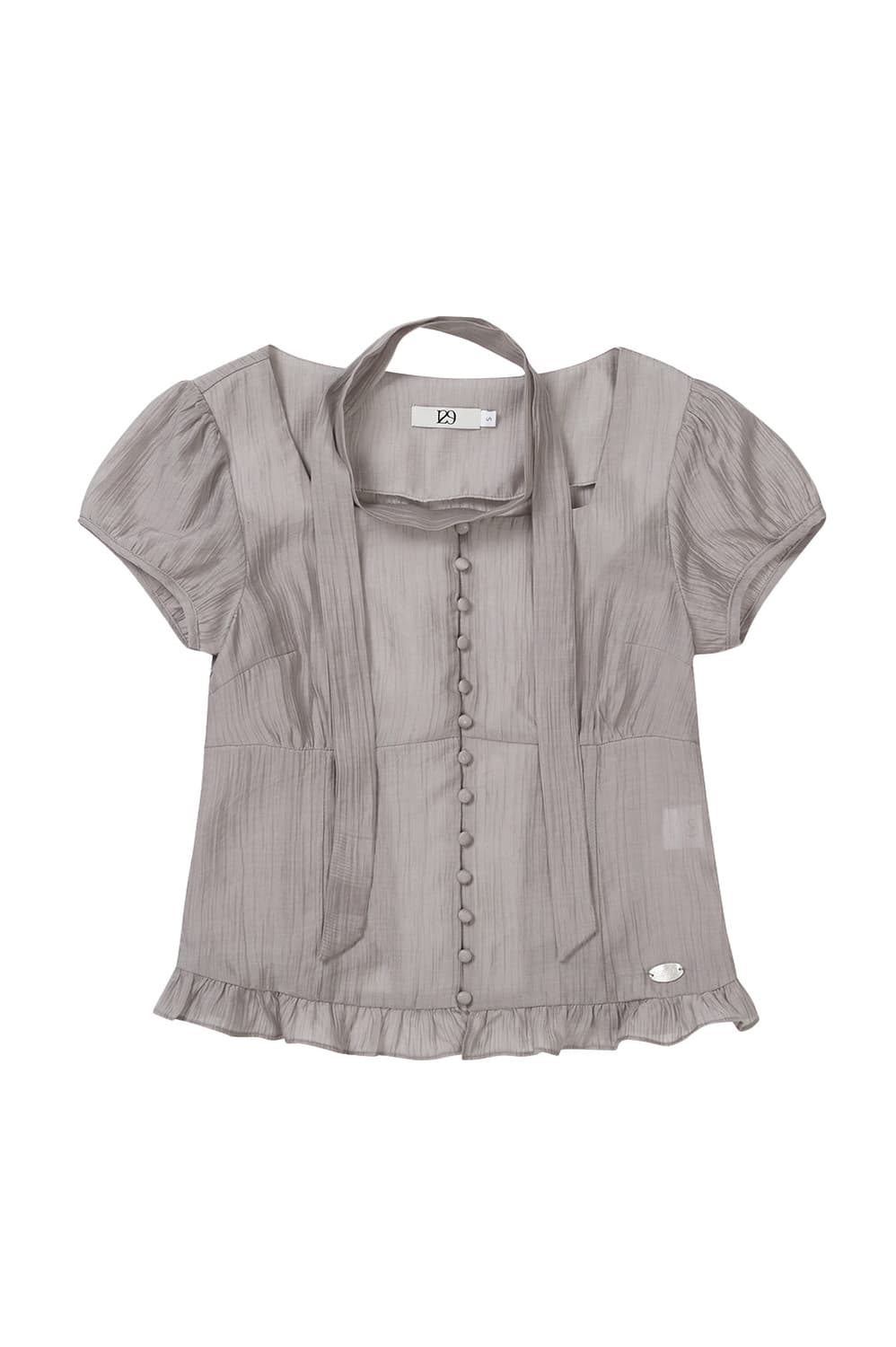 일리고 리본 타이 스퀘어넥 블라우스 그레이 상품이미지1