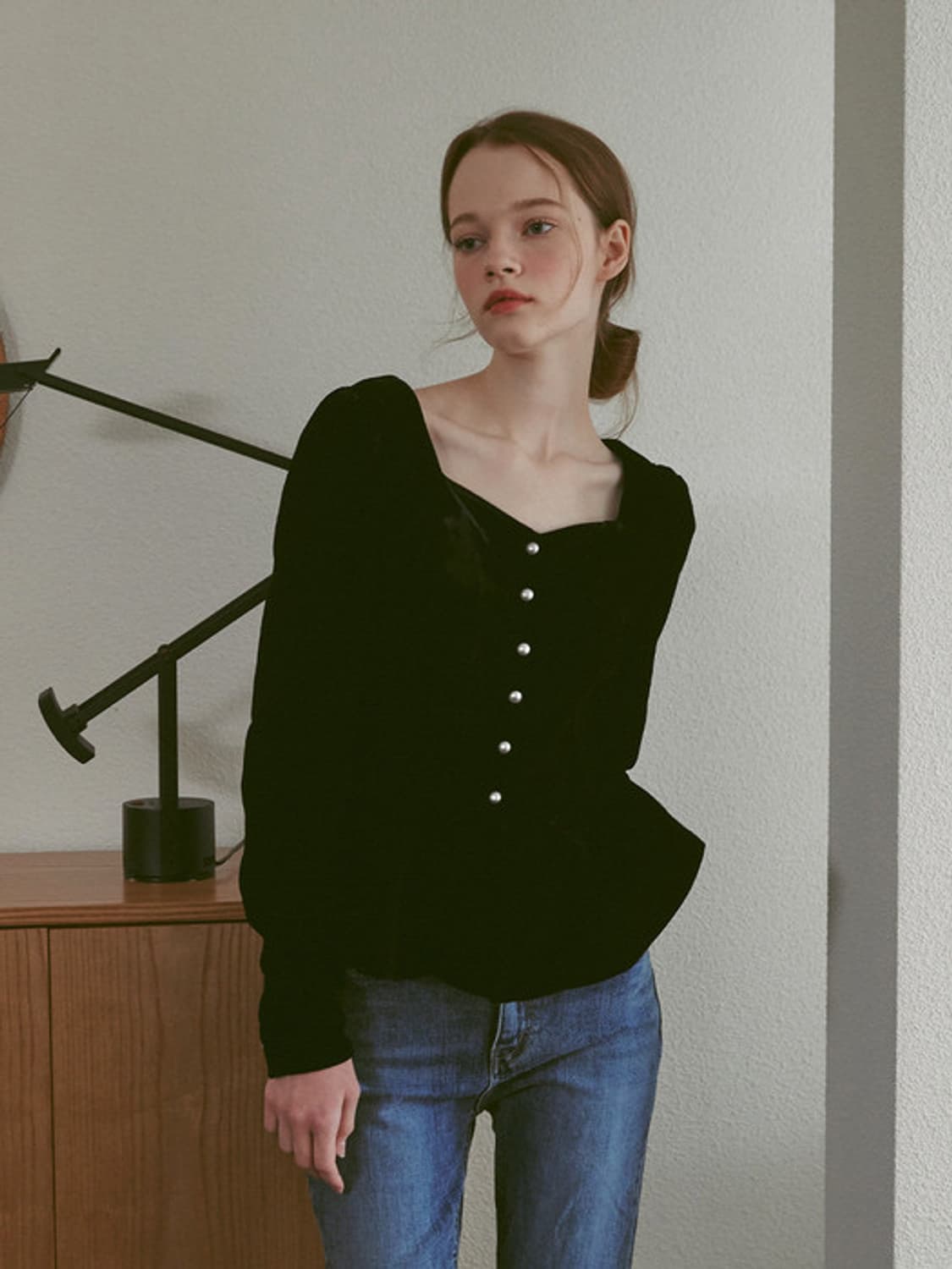 택O) [s] 보카바카 앨리스 하트 넥 롱 슬리브 블라우스 벨벳 상품이미지3