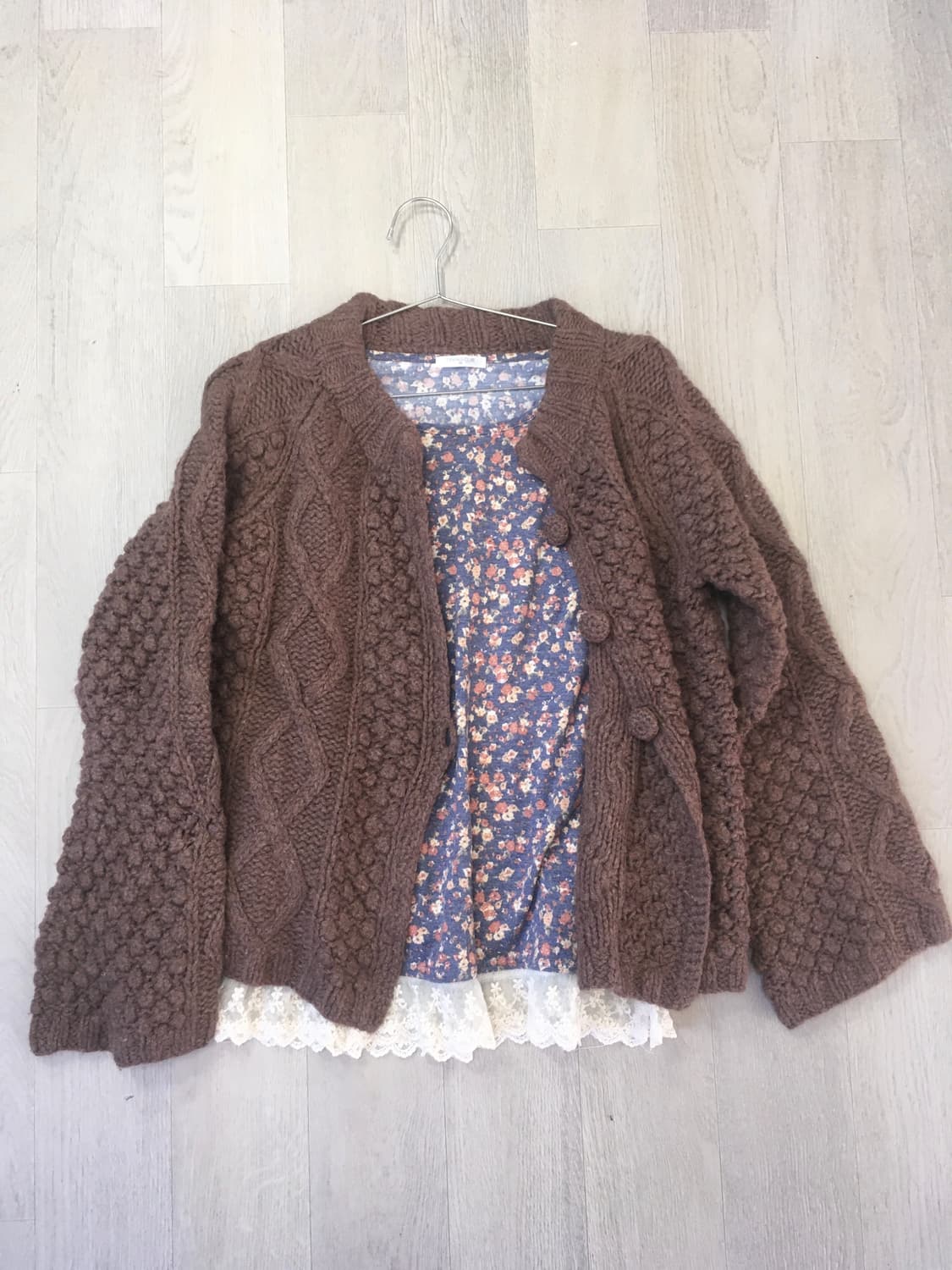 Set)하구미 잔꽃레이스티 + 모리 울 가디건 상품이미지1