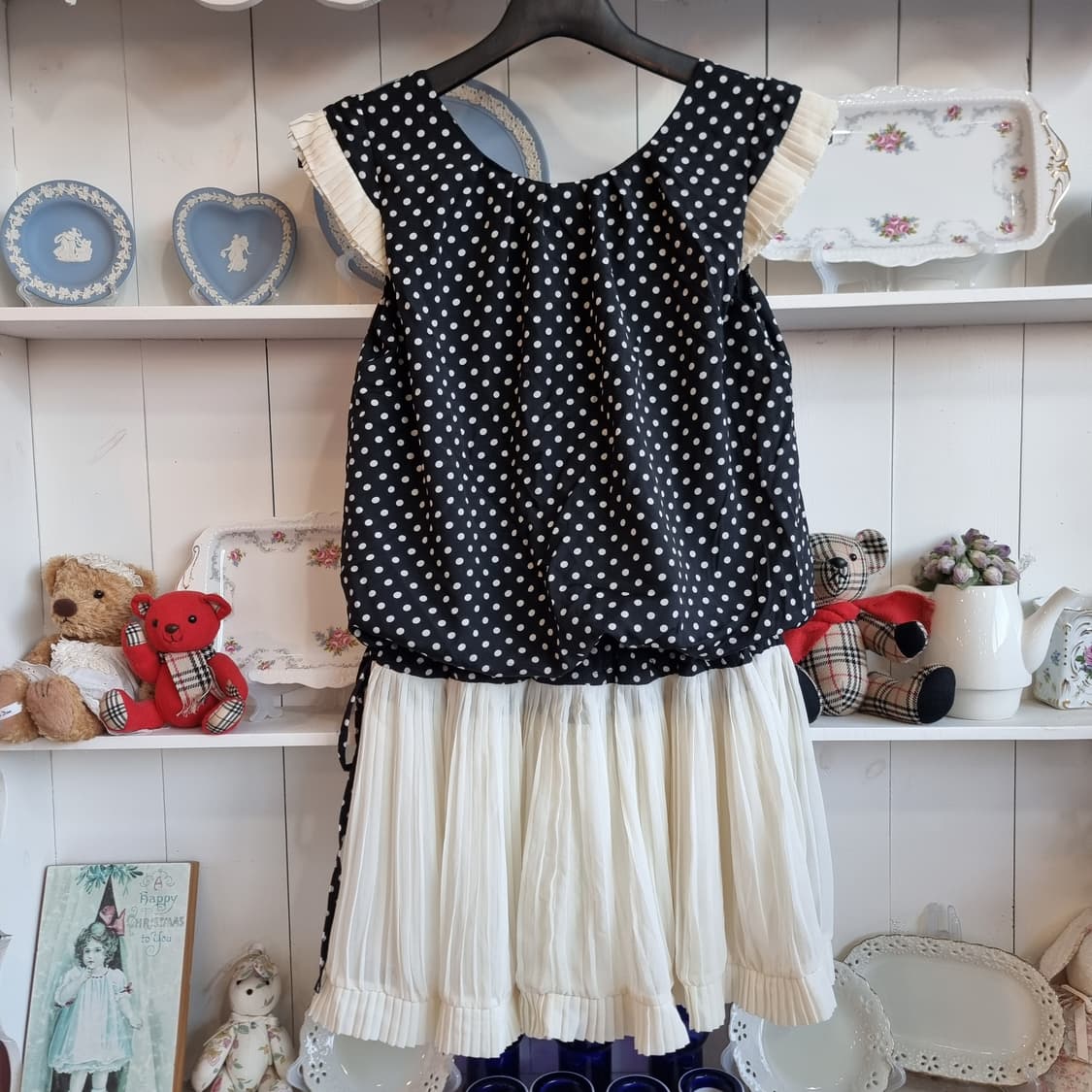 도트 배색 플리츠 원피스  상품이미지5