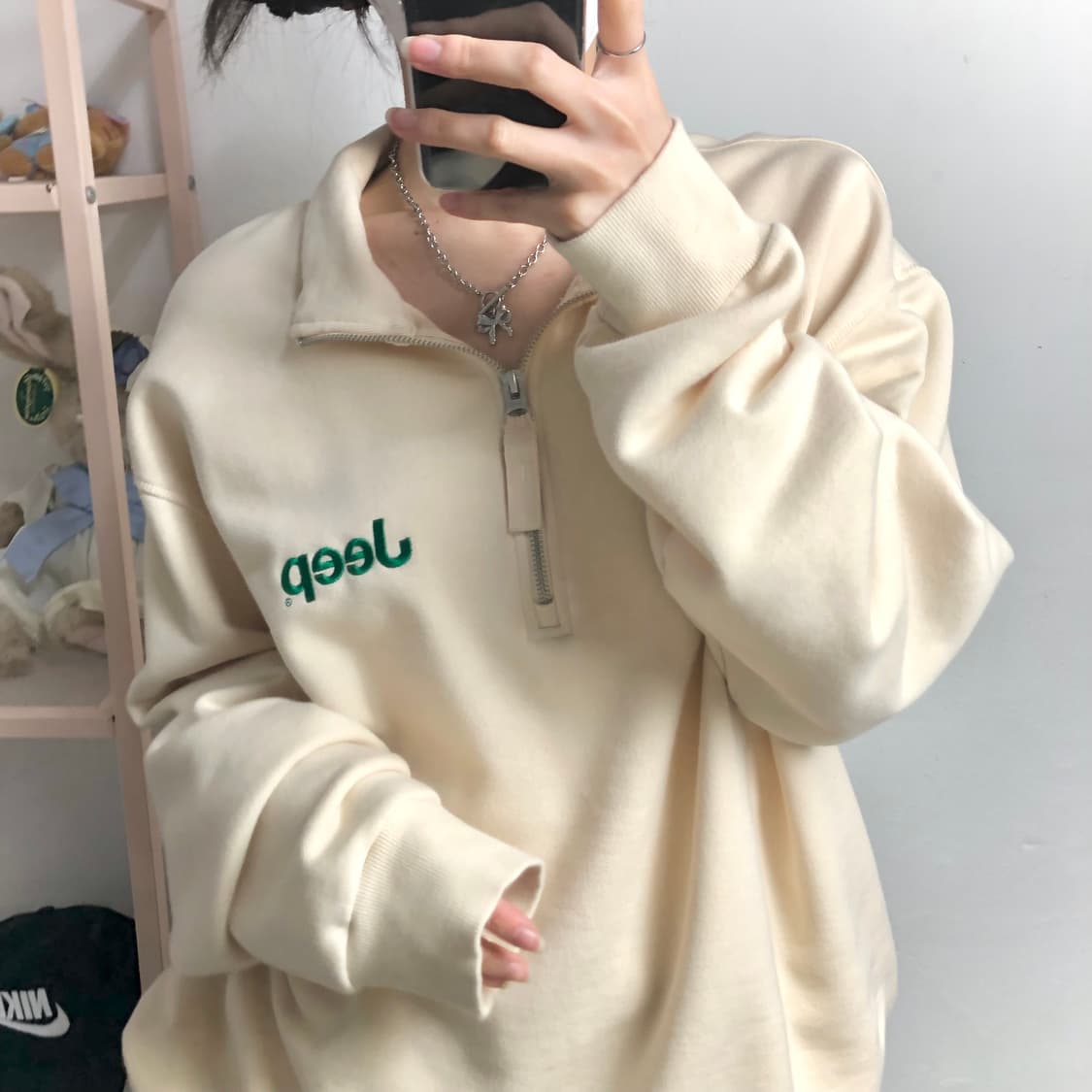 지프 크림 동그리 반집업 상품이미지3