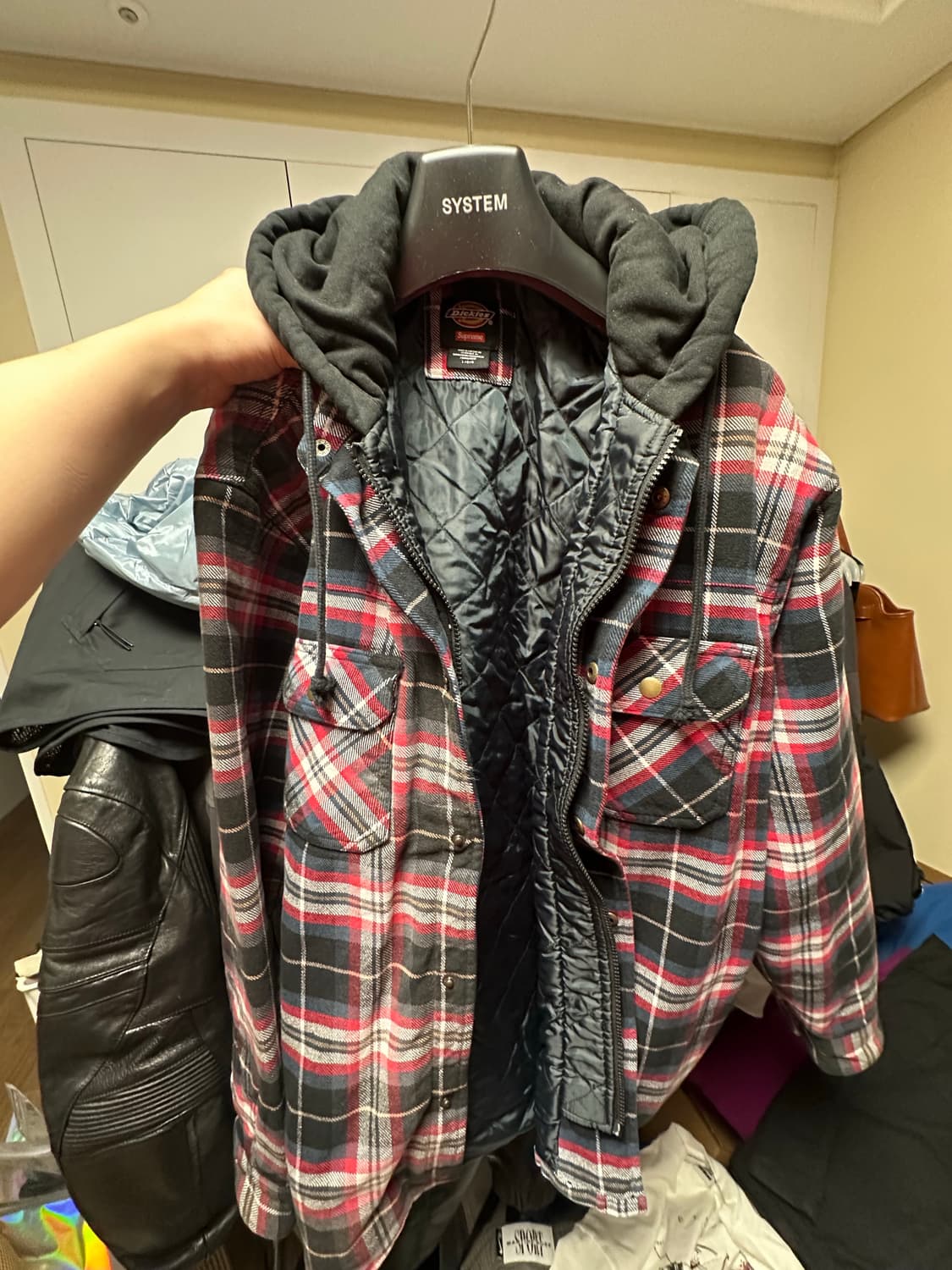 슈프림 디키즈 집업 플란넬 후드 셔츠 L사이즈 상품이미지2