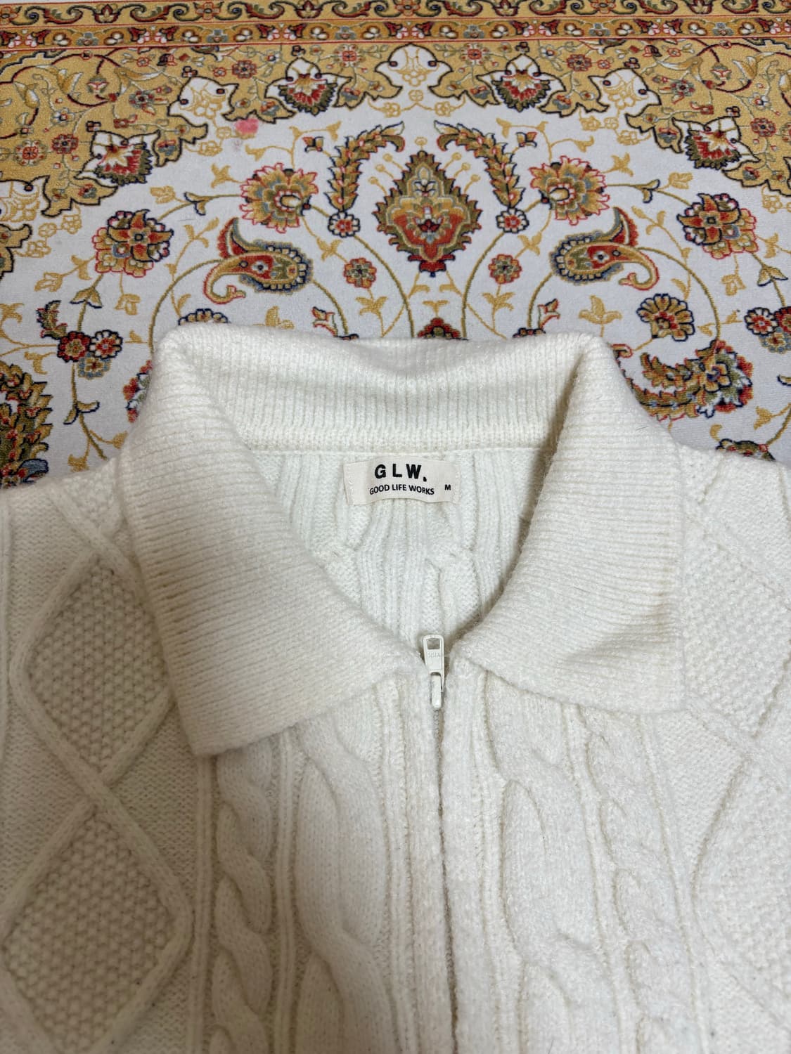 Good life works 카라 케이블 니트 집업 아이보리 상품이미지2