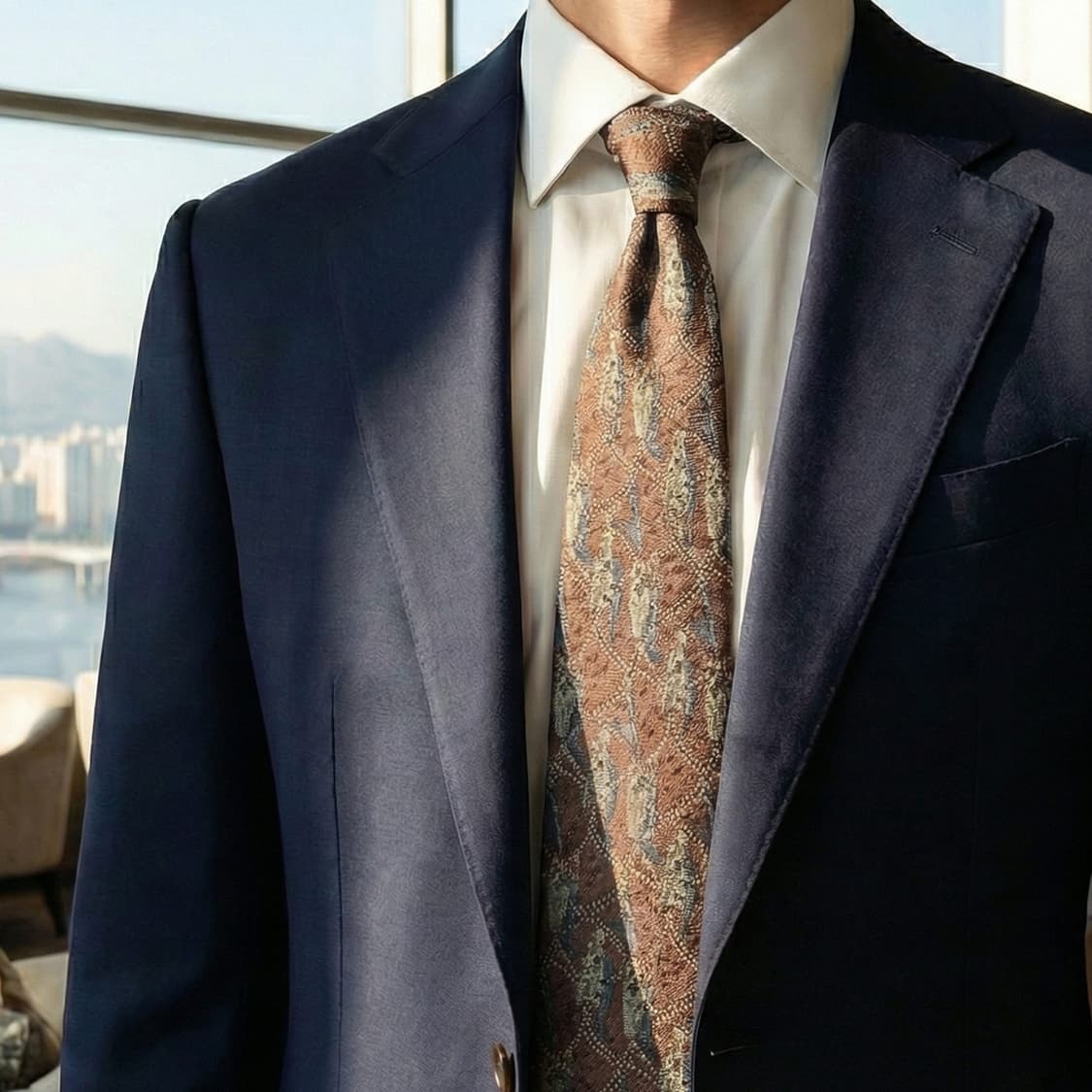 풀마크 실크 브라운 자카드 패턴 넥타이 9.4cm A+등급 A18751
 상품이미지1