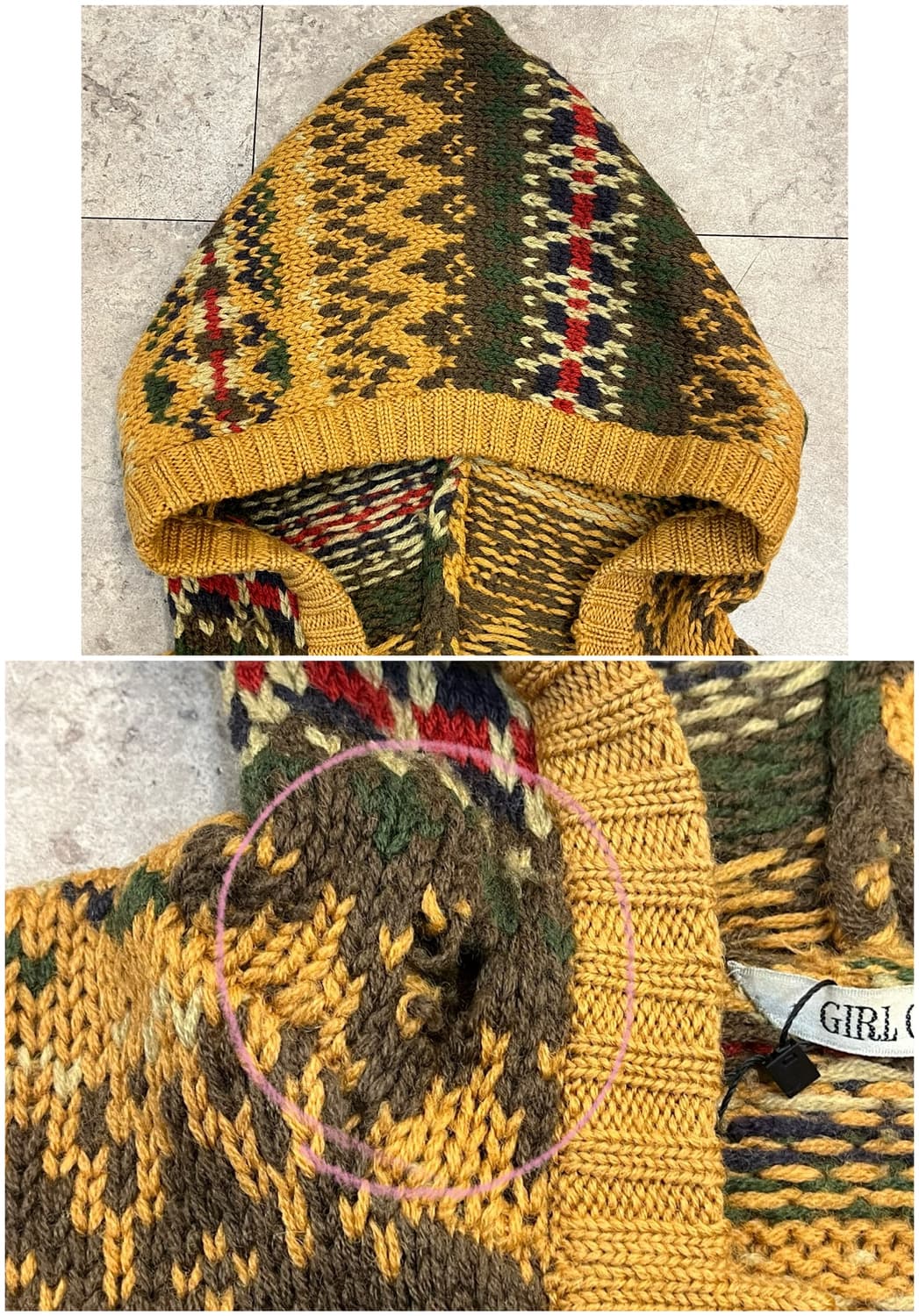 빈티지 노르딕 패턴 후드 가디건 카멜 M #csz2978 상품이미지5