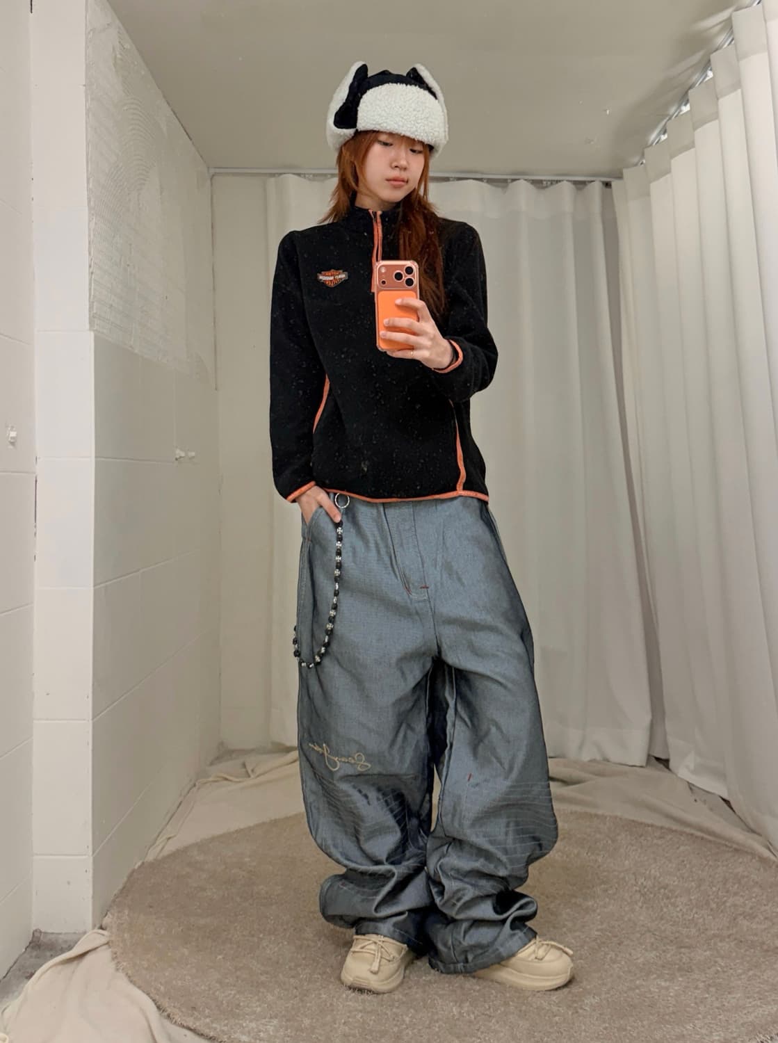 할리데이비슨 오렌지 바인딩 후리스 반집업 상품이미지3