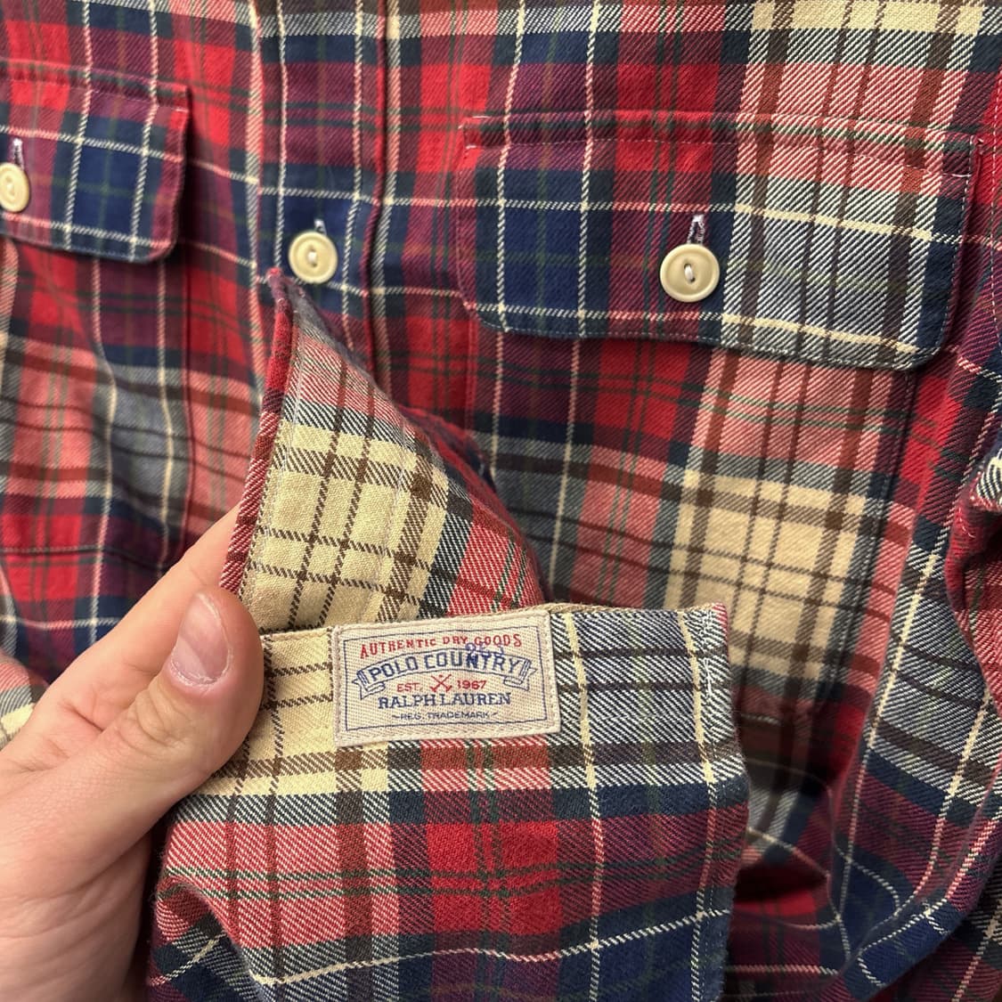 90s 폴로 랄프로렌 플래드 체크 레더패치 플란넬 워크셔츠 N1079 상품이미지7
