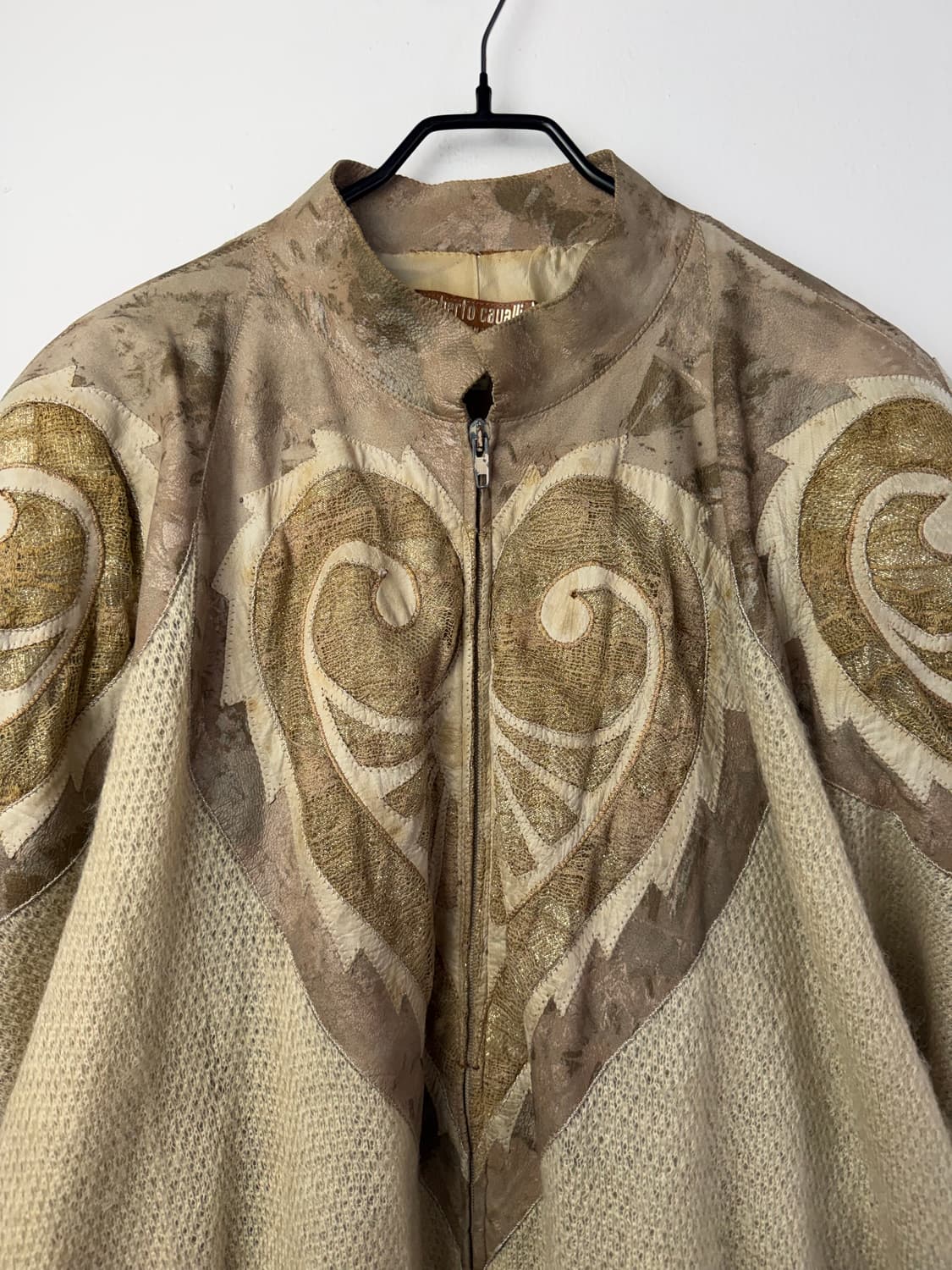 70s 로베르토 카발리 레더 믹스드 니트 블루종 상품이미지4