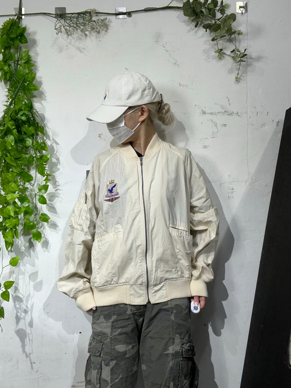 일본 빈티지 FILES 베이지 빅 로고 자수 봄버 자켓 스카잔 잠바  상품이미지2
