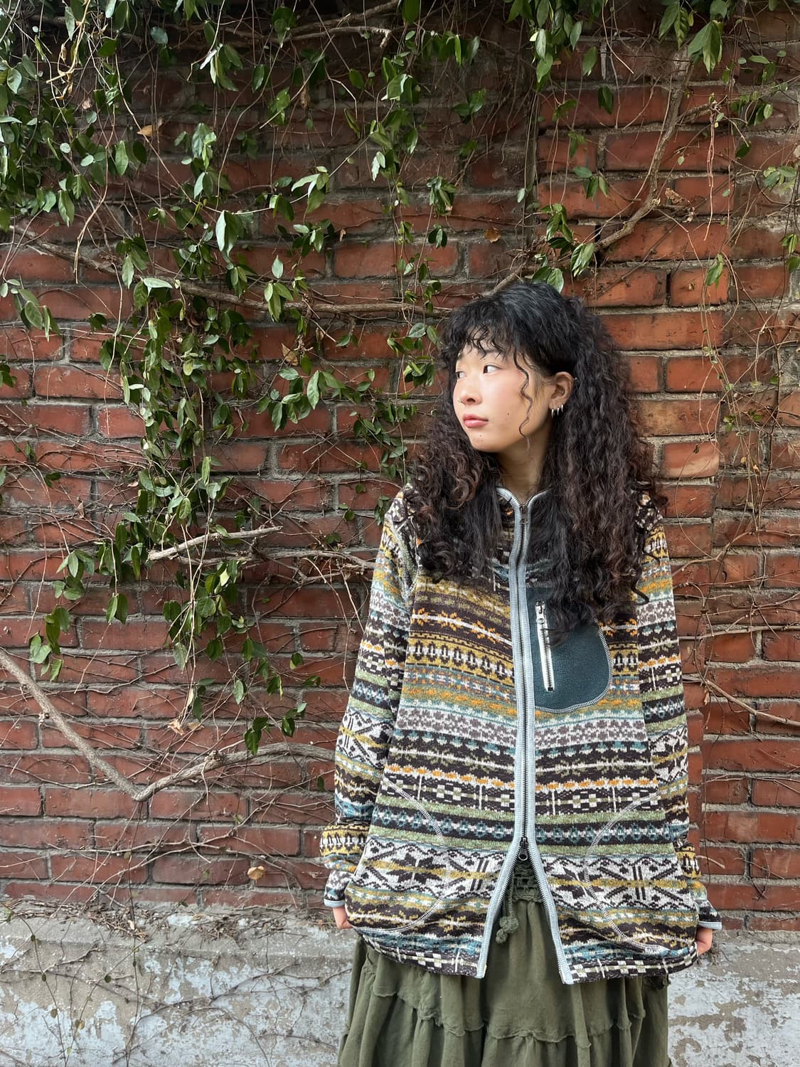 히피 패턴 핸드워머 포인트 후드 집업 상품이미지4