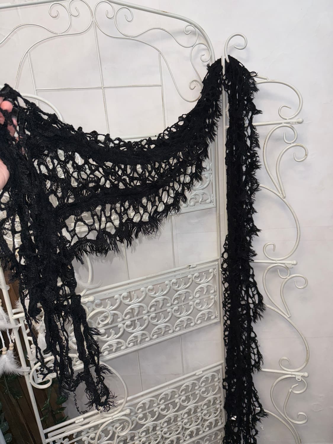 Black grunge net knit maxi muffler 상품이미지2