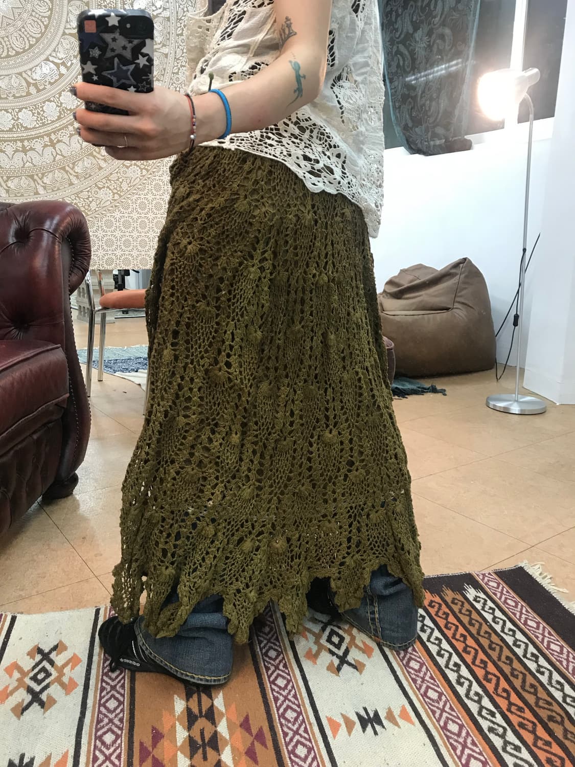 보헤미안 밴딩 그물 롱 스커트  상품이미지2