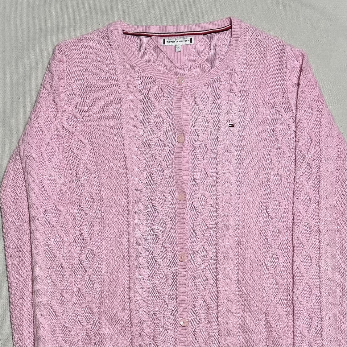 176 타미힐피거 여성용 핑크 케이블 가디건 상품이미지1