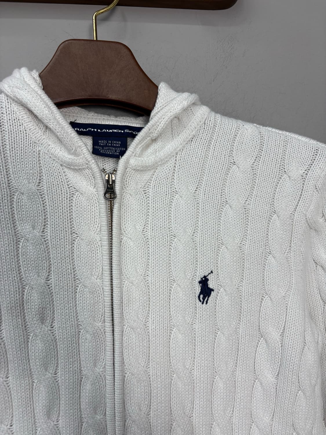 폴로랄프로렌 스포츠 포니로고 화이트 케이블 니트 후드집업 A2800 상품이미지3