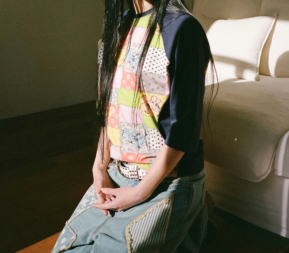 PATCHWORK QUILTED PRINTED 3/4 SLEEVE TEE 상품이미지1