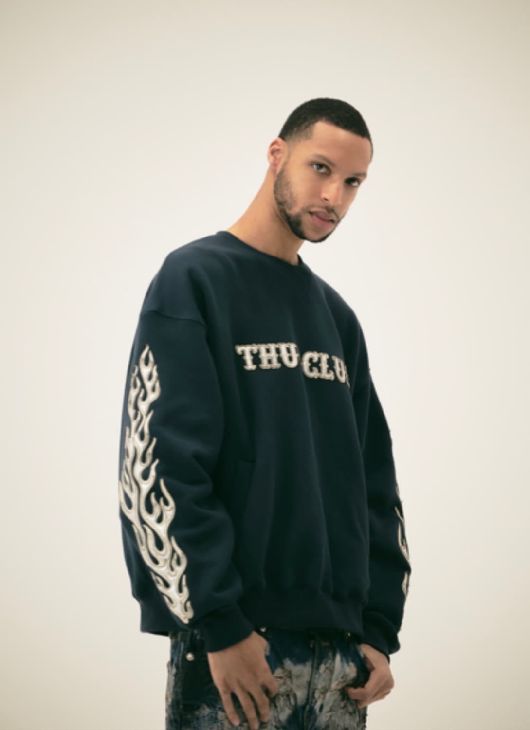 떠그클럽 레더 플레임 후디 -2size- 네이비 (미착용 새상품) 상품이미지1