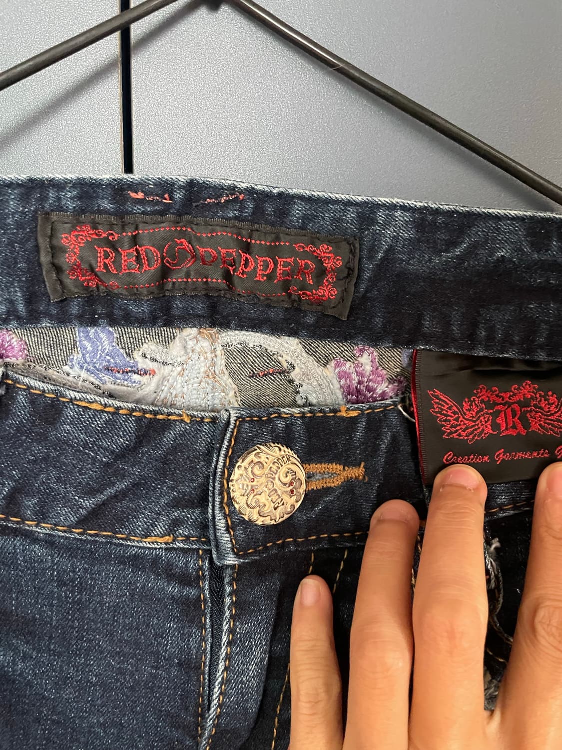 레드페퍼 워싱 y2k 그런지 나비 자수 패치 스키니진 상품이미지3