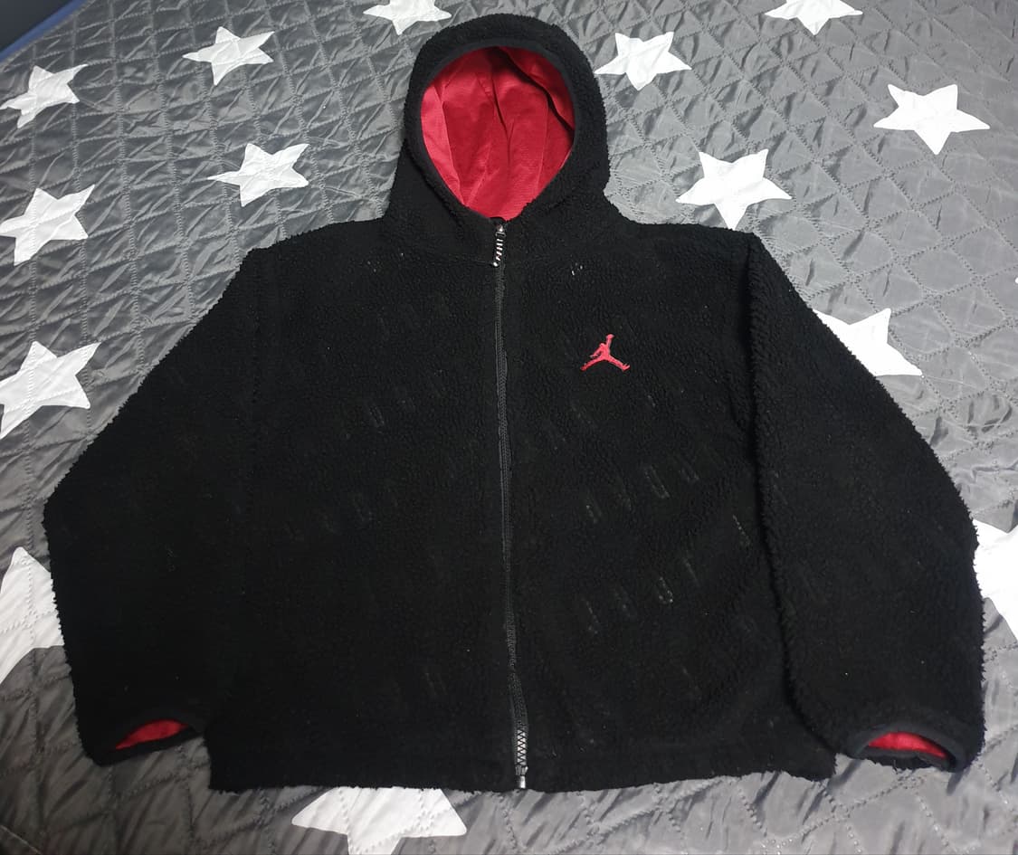 나이키 조던 키즈 자카드 세르파 양털 후드 집업 블랙 (12~13세) 상품이미지1