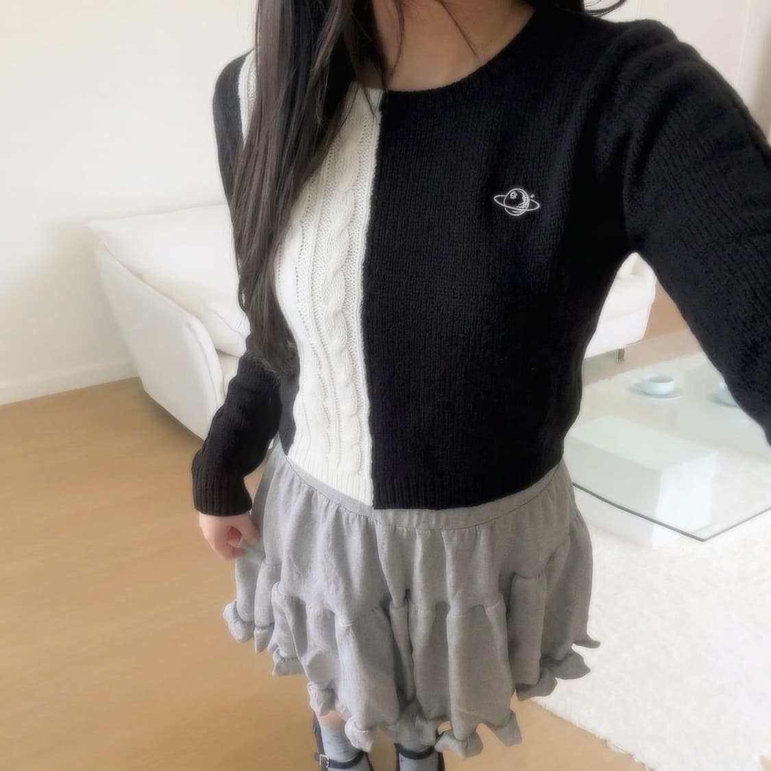 배색 크롭 니트  상품이미지2