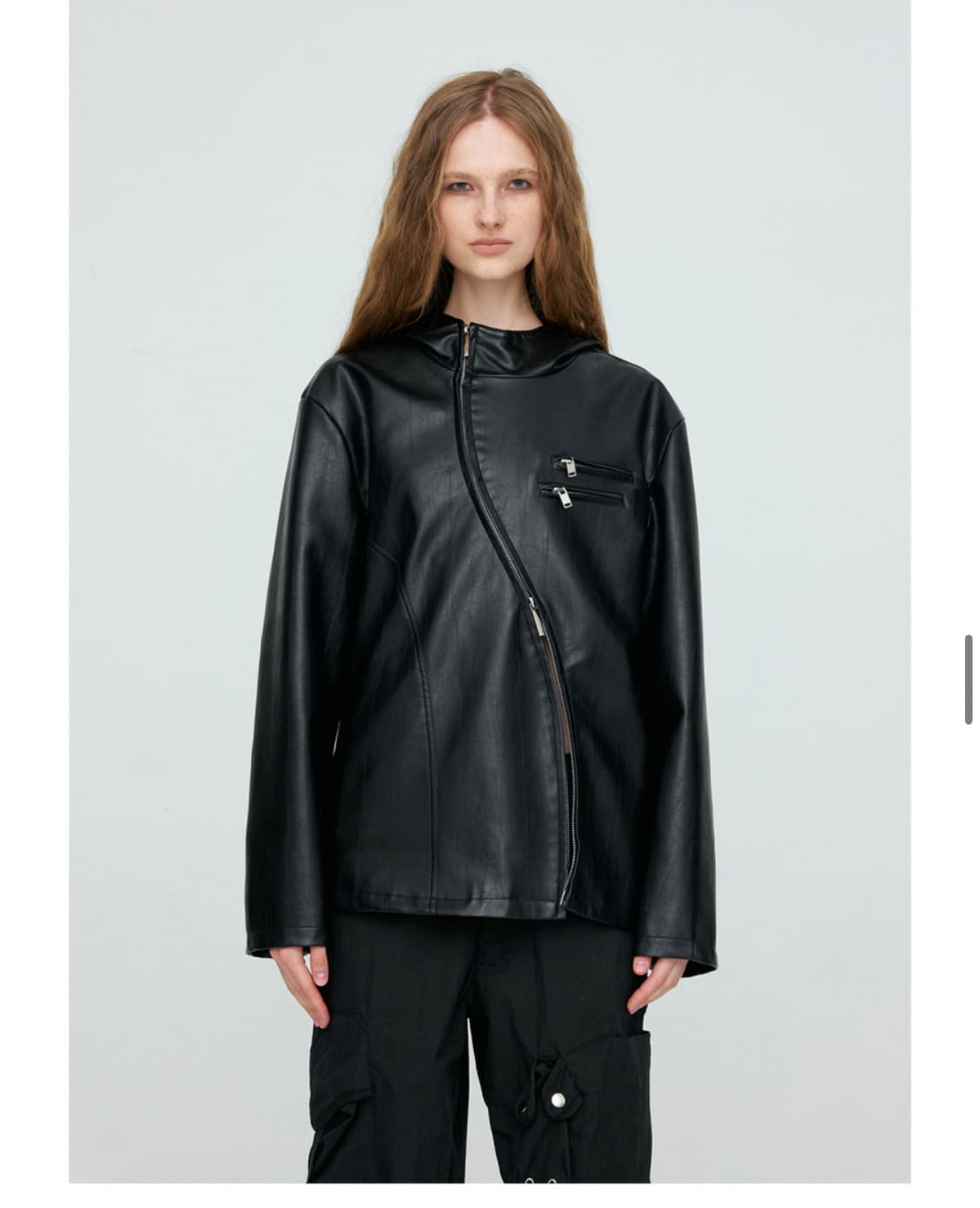 나체 커브드 후디 레더 자켓 상품이미지2