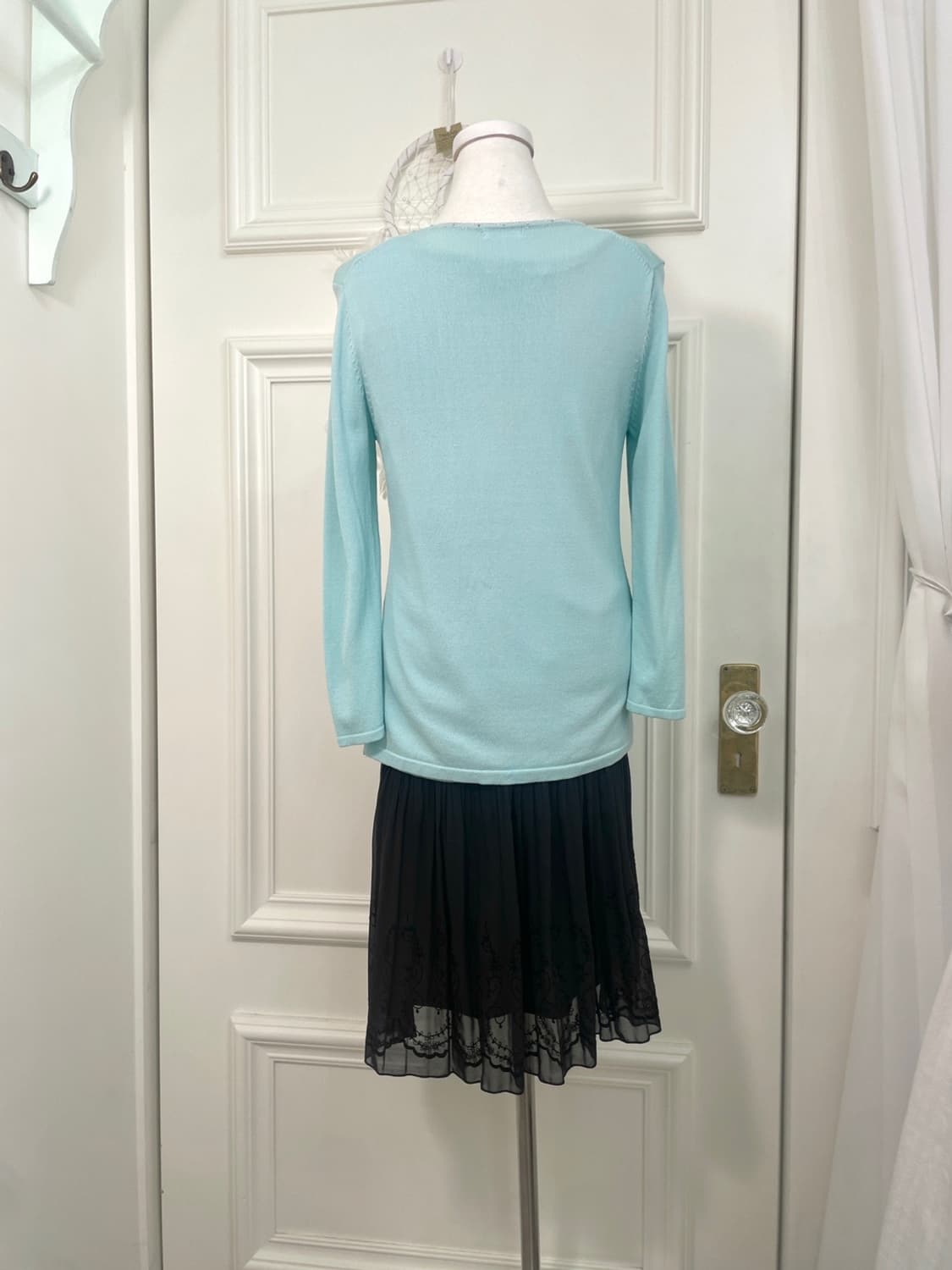 mint cubic one-button cardigan&lace trim 상품이미지4