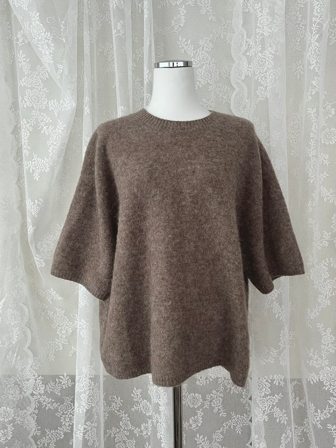 M) 아르켓 알파카 반팔 오버핏 니트 브라운 상품이미지1