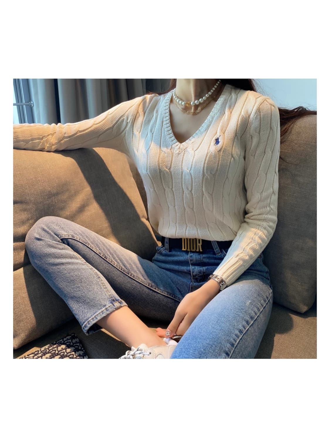 여성 폴로랄프로렌 케이블코튼 브이넥니트 상품이미지2