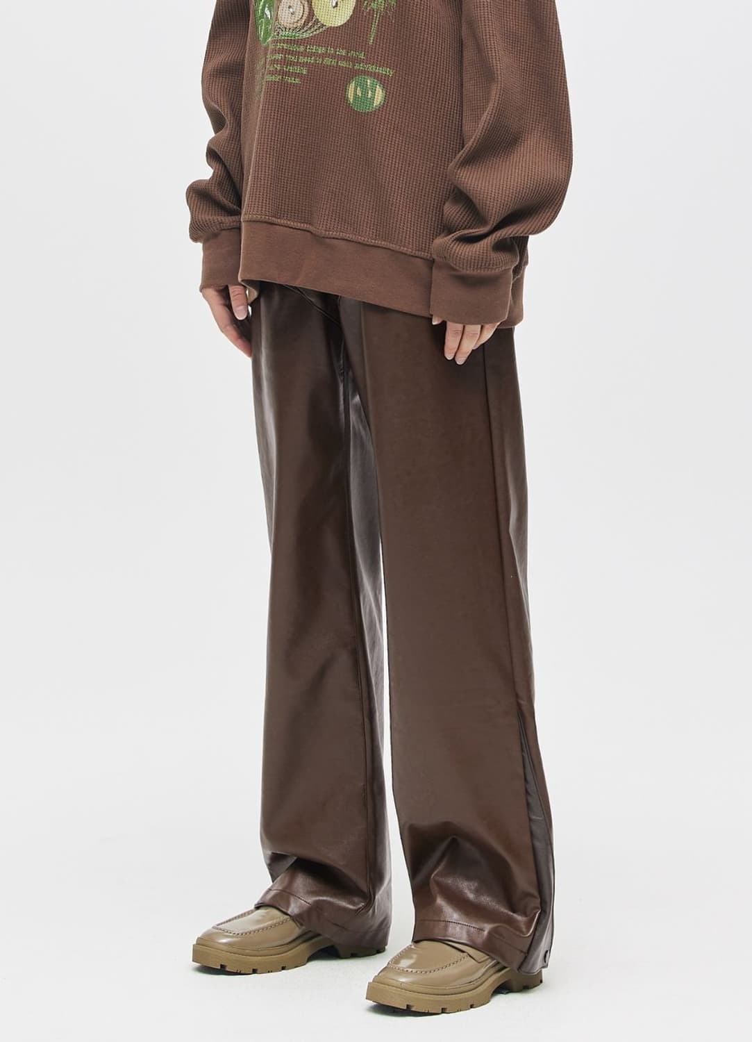 애드오프 브라운 레더 가죽 바지 팬츠 50 상품이미지2