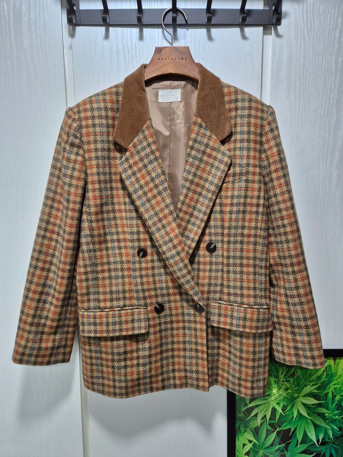 체크 패턴 더블 버튼 자켓 브라운 상품이미지1