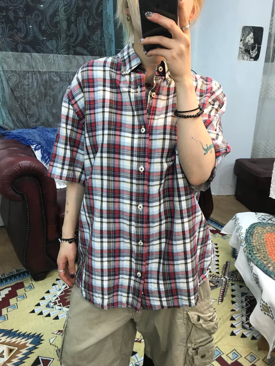 LANZI 빈티지 체크 반팔 셔츠 (Z1149) 상품이미지1