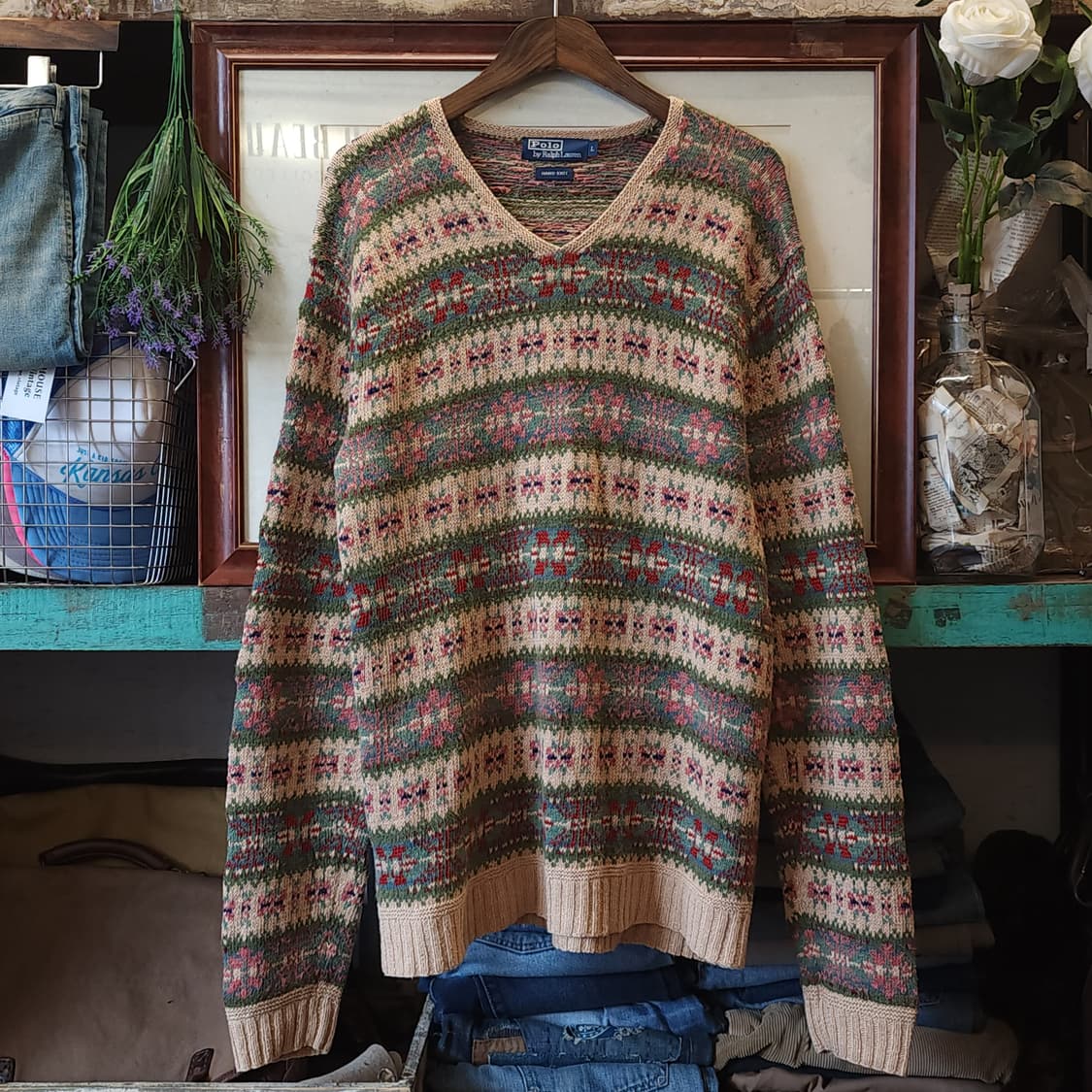 폴로 페어아일 핸드니트 폴로 브이넥 실크니트 L 상품이미지1