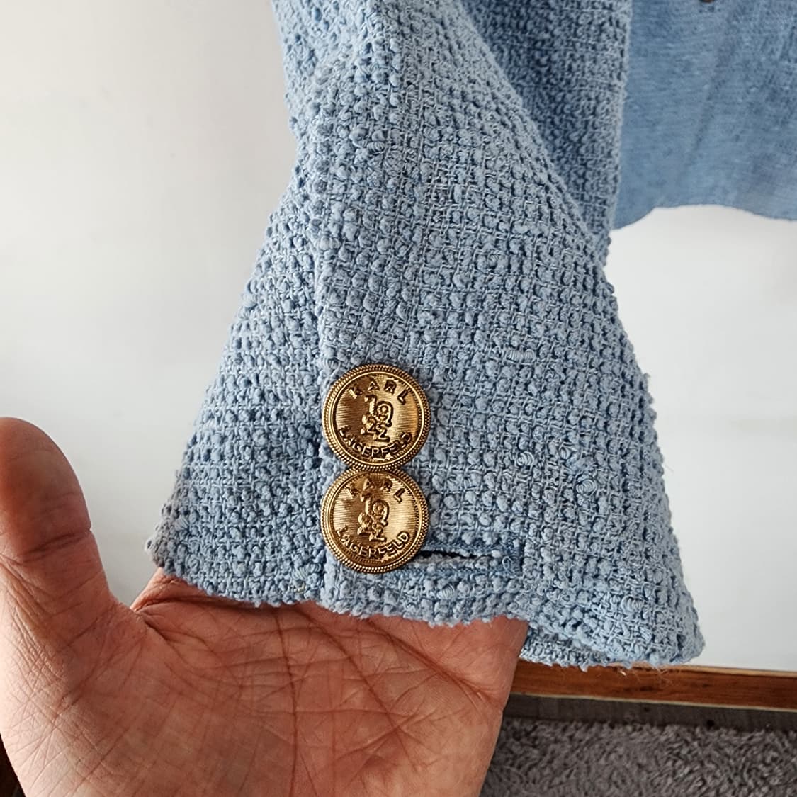 칼 라거펠트 트위드 블루 금장버튼 자켓 상품이미지4