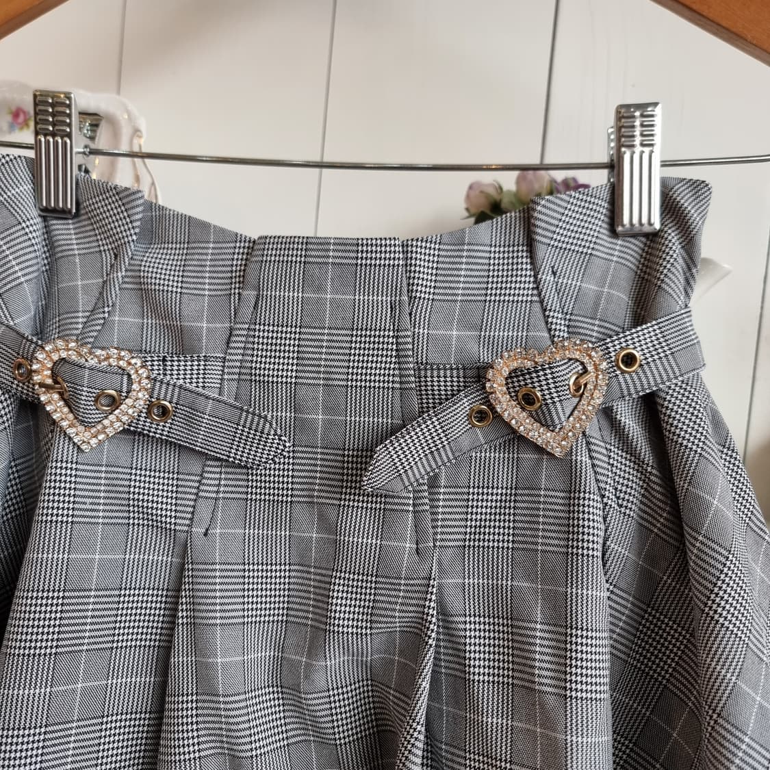 하트 큐빅 버클 체크 프릴 스커트 상품이미지2