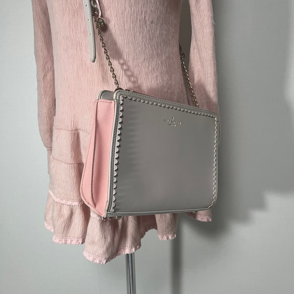 폴스부띠끄 크림베이지 핑크 레이스 히메갸루 체인 크로스백 상품이미지1