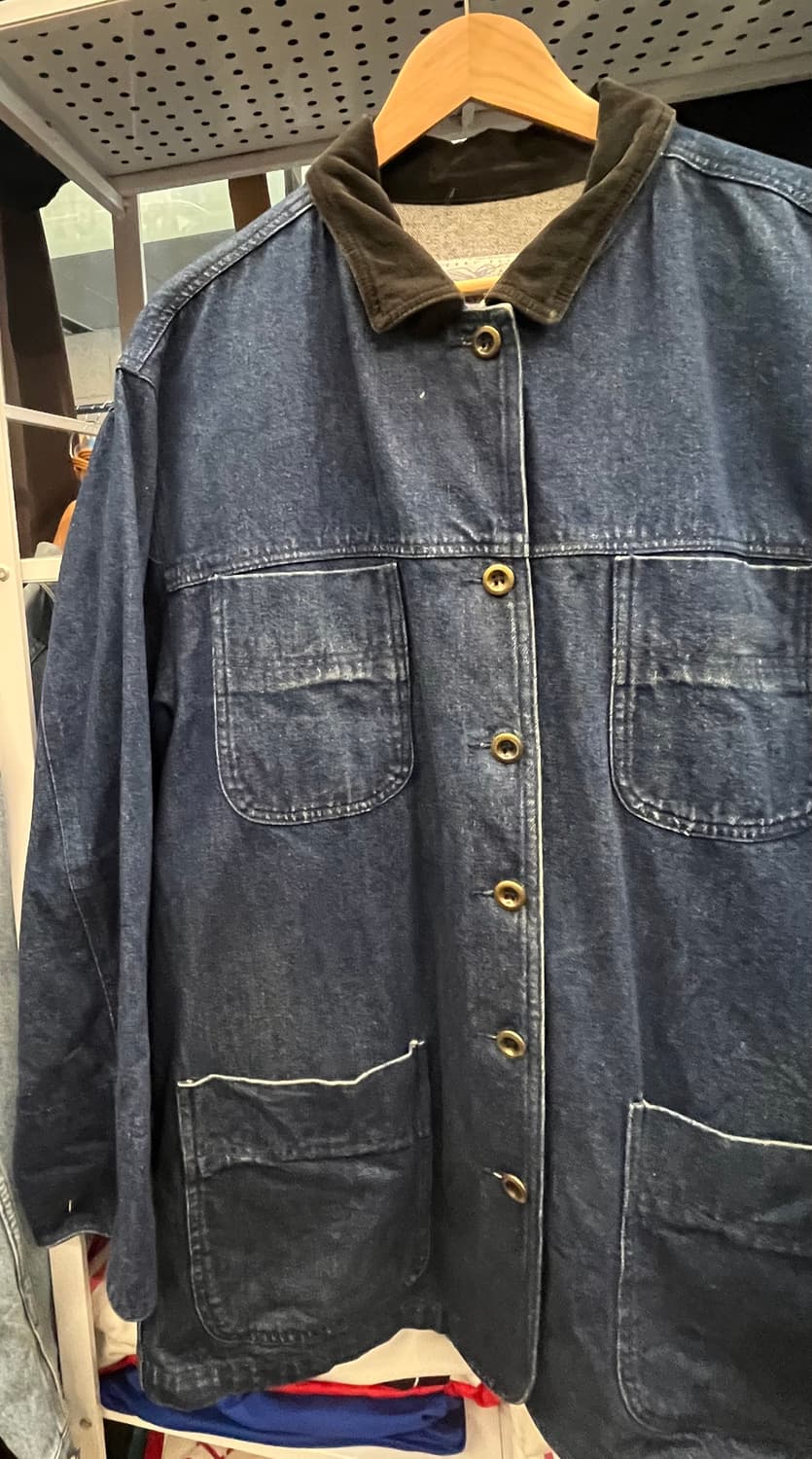 90s Perry Ellis America 데님 워크 자켓 코듀로이 칼라 상품이미지4