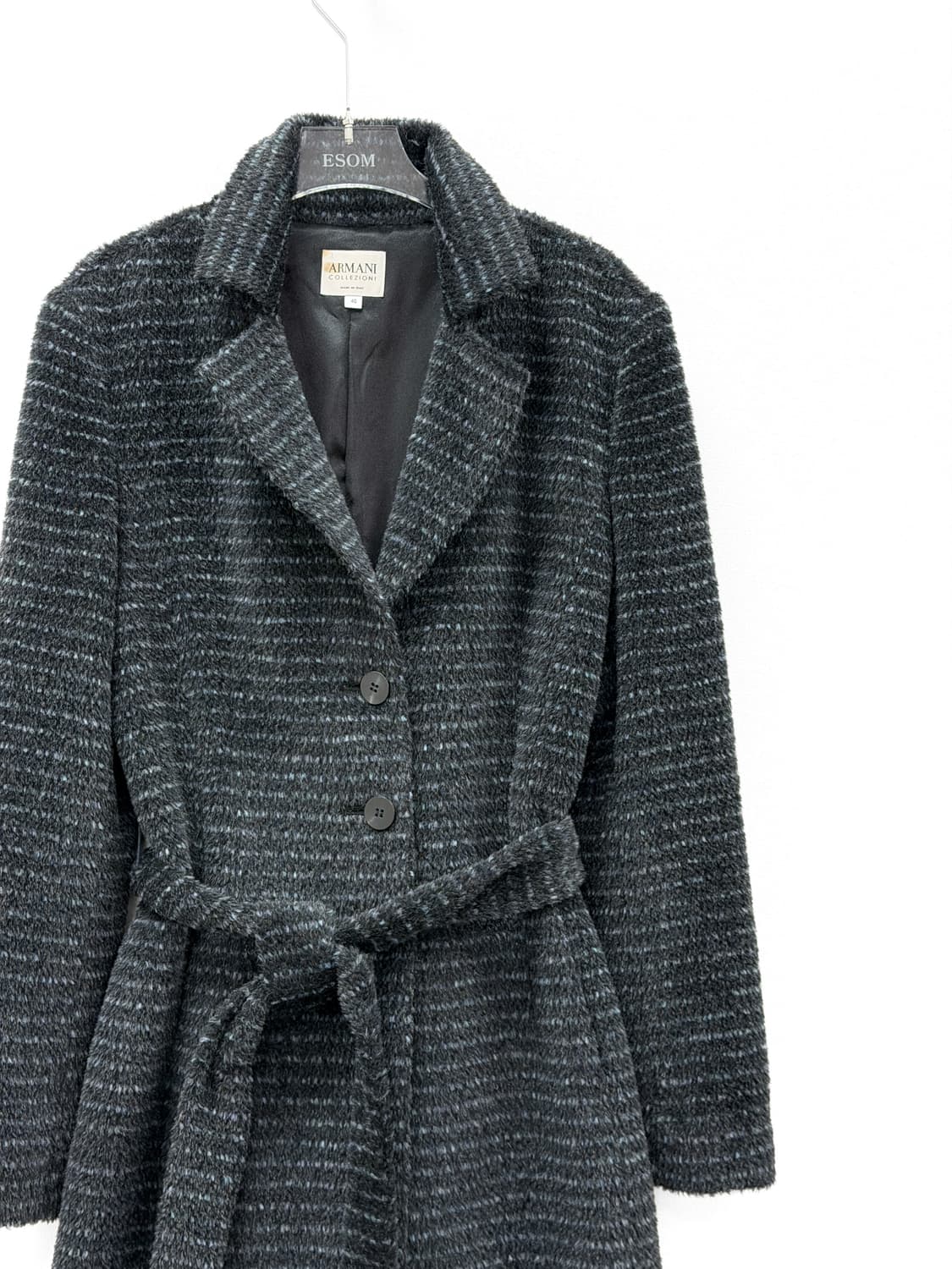 아르마니 꼴레지오니 믹스드 텍스처 벨티드 롱 코트 상품이미지3