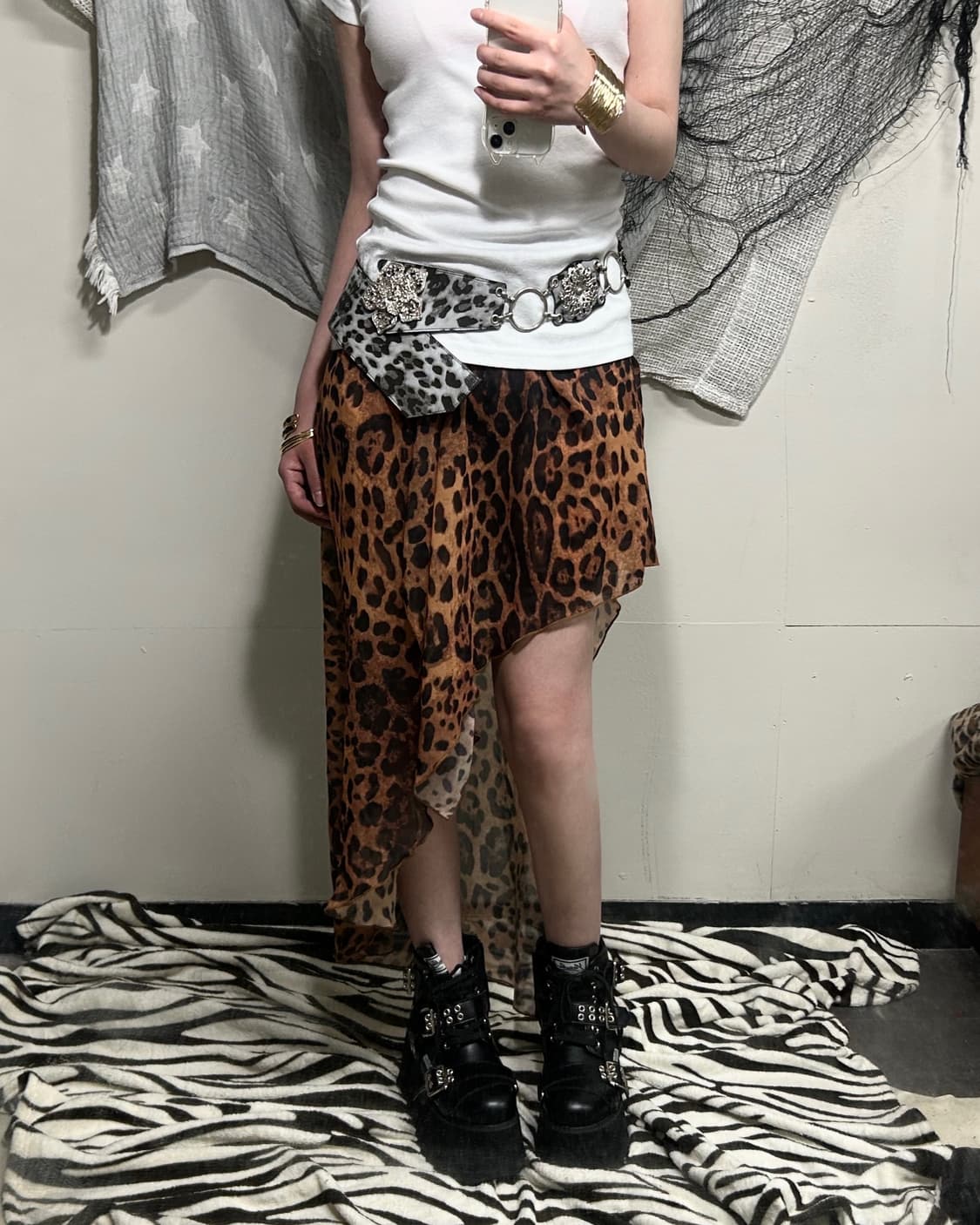 unif gal leopard unbalanced skirt 상품이미지2