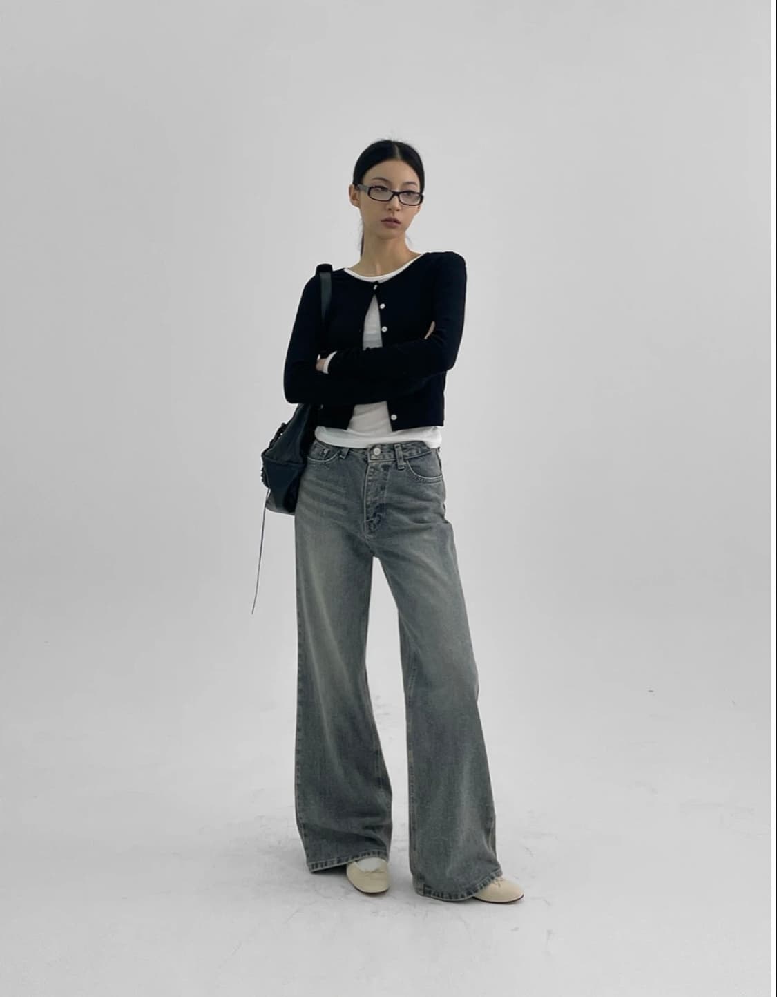 블랙업 샤타링 와이드 부츠컷 데님팬츠 m 상품이미지5