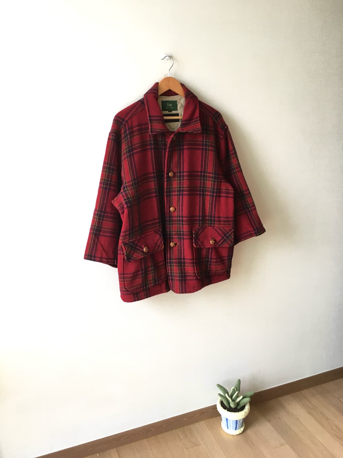 체크 버튼 하프 울코트 상품이미지3