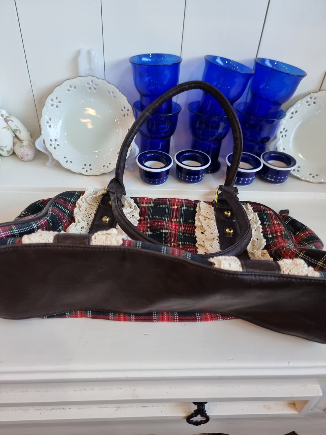 체크 숄더백 레이스 장식 가방 상품이미지6