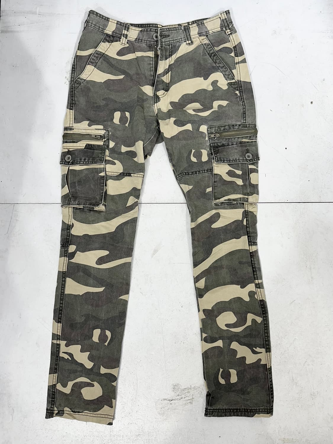 빈티지 베이지 밀리터리 카모 힙합 새깅 카고 팬츠 스키니 바지 31  상품이미지4