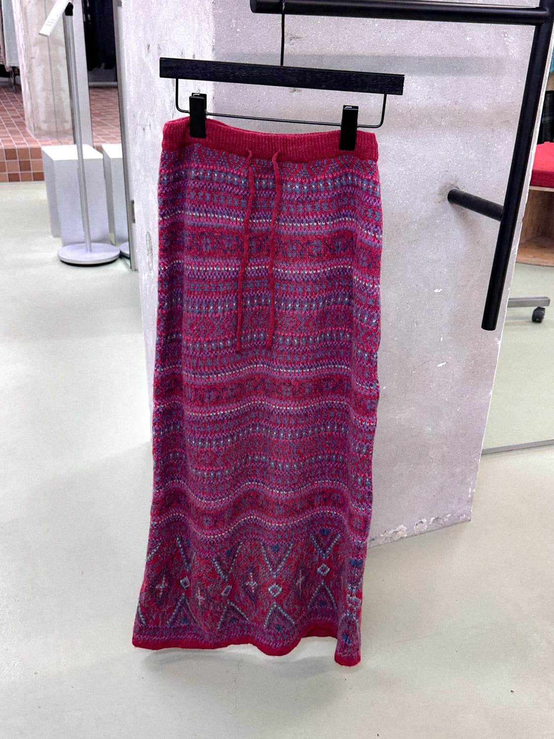 red winter pattern knit long skirt 상품이미지4