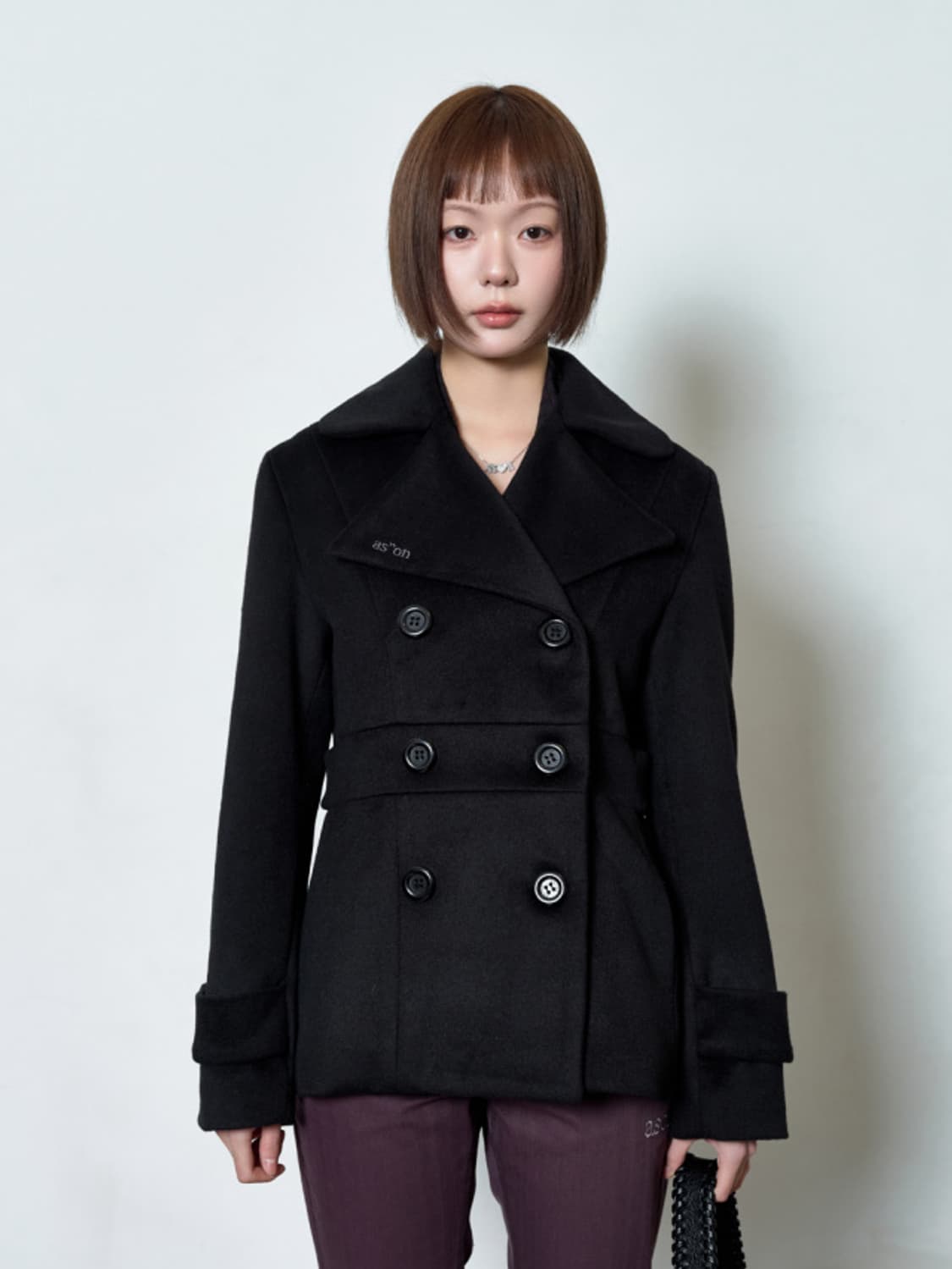 애즈온 포이 버튼 숏 코트 블랙 상품이미지1