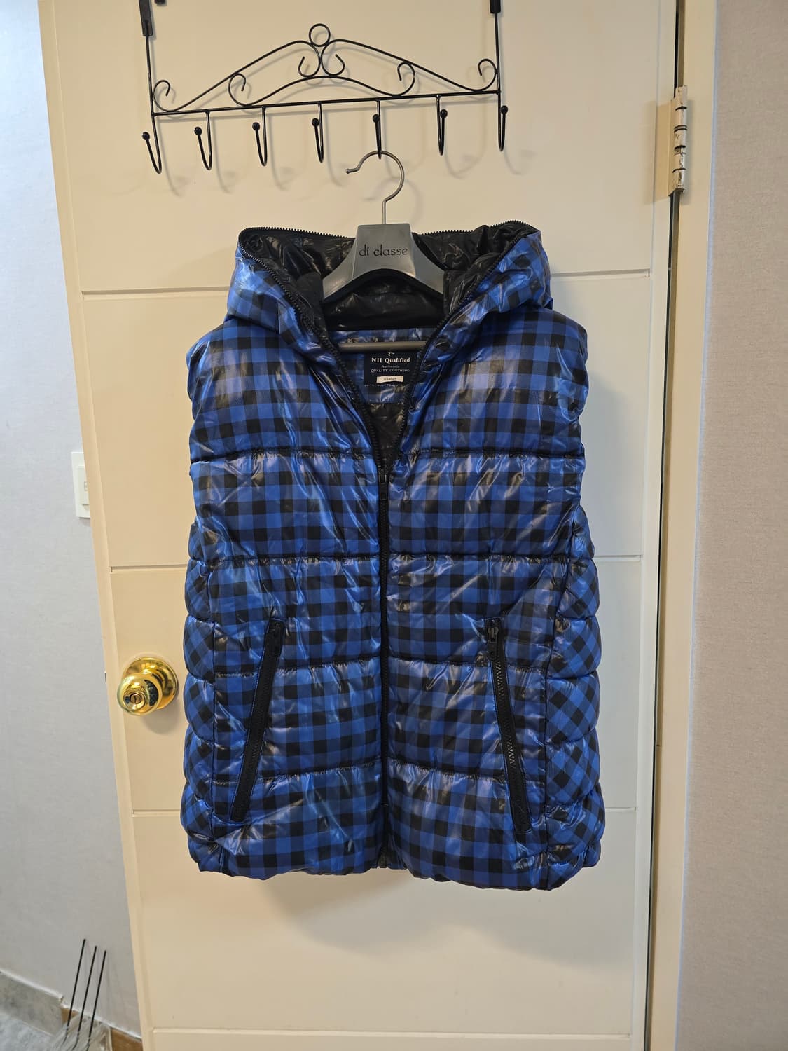 NII Qualified 블루 체크 후드 패딩 조끼 XL 상품이미지1