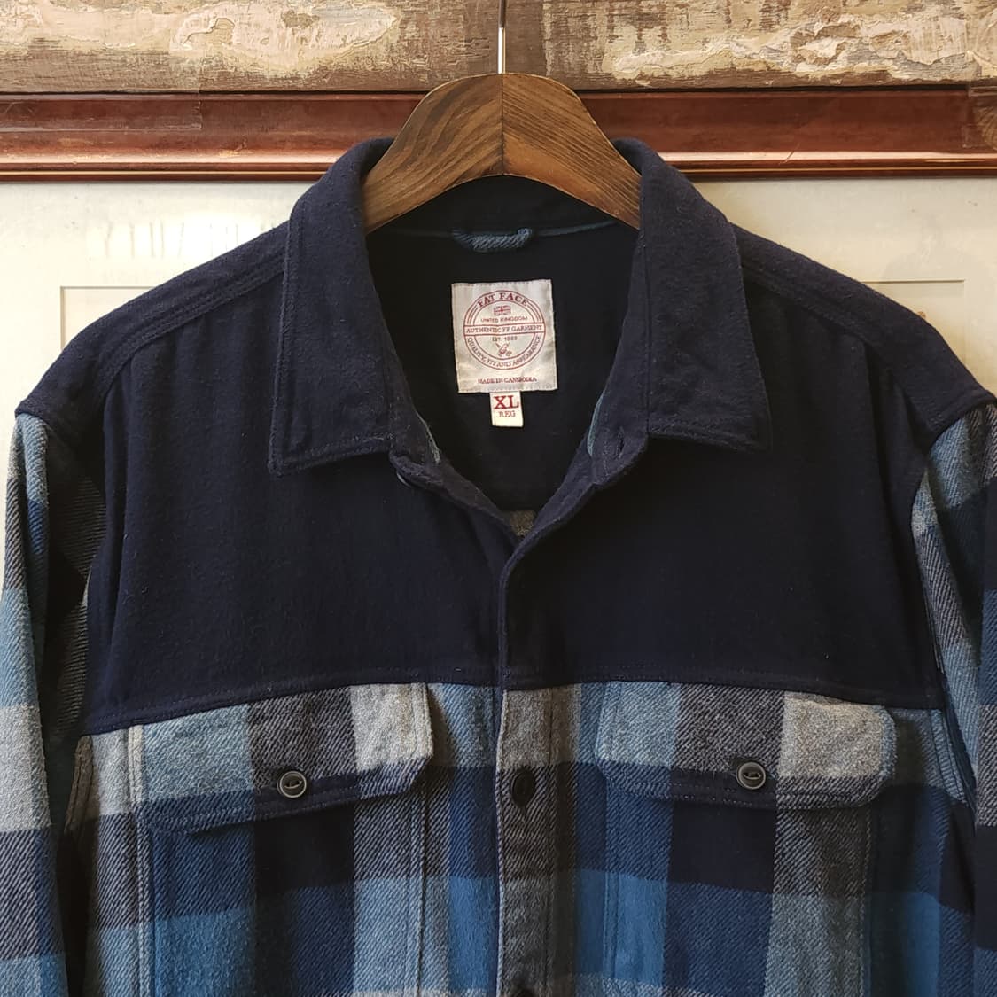 90s 아메리칸 빈티지 체크셔츠 헤비 플란넬 워크셔츠 블루 배색 xl 상품이미지4