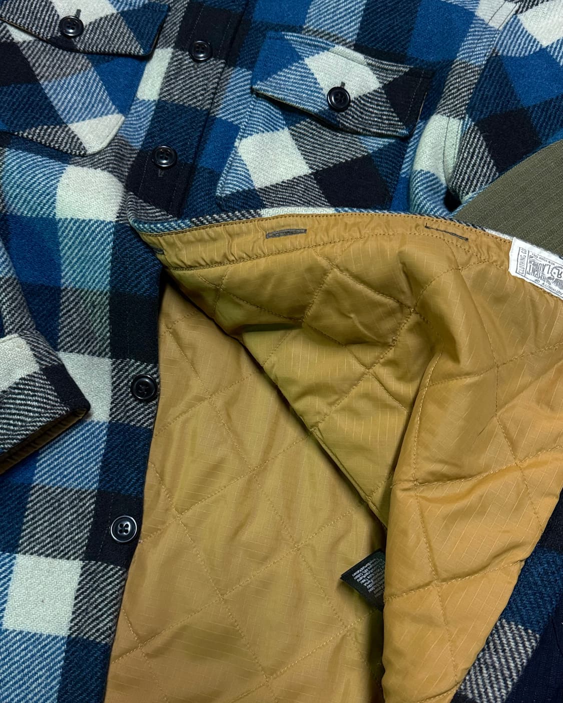 R.R.L 엘보우 패치 퀼티드 라인 울 체크 오버셔츠 자켓 S 상품이미지5
